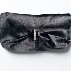 Stuart Weitzman Black Satin Jeweled Evening Clutch | Like New